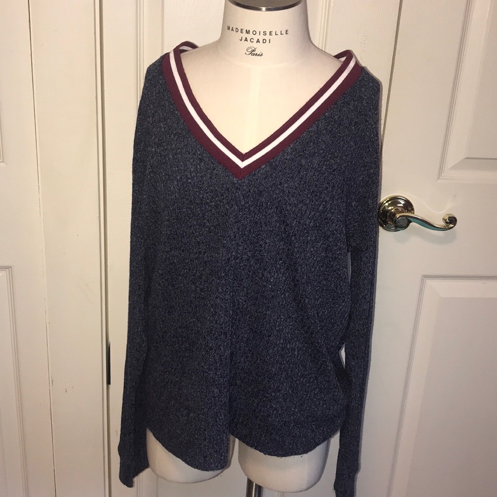 Navy varsity striped sweater